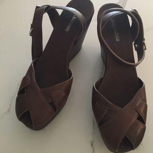 Jil Sander Brown Leather Wedge Sandals